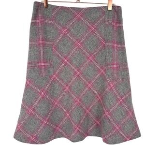 TALBOTS Women's Wool Blend Plaid A-Line Skirt Size 8 Gray Pink Classic Old Money